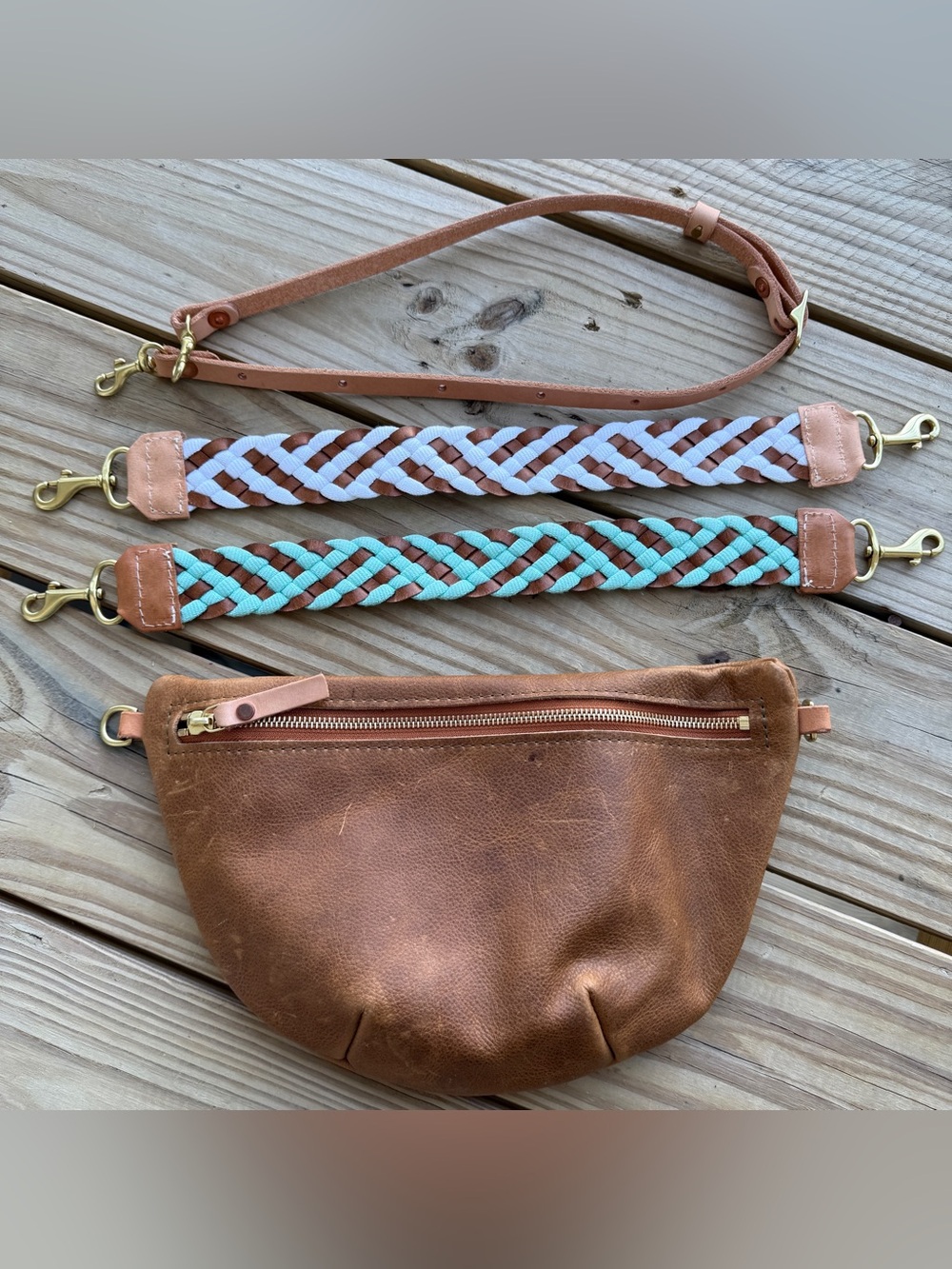 Meanwhile Back On The Farm Tan Leather Fanny Bag Purse Virginia